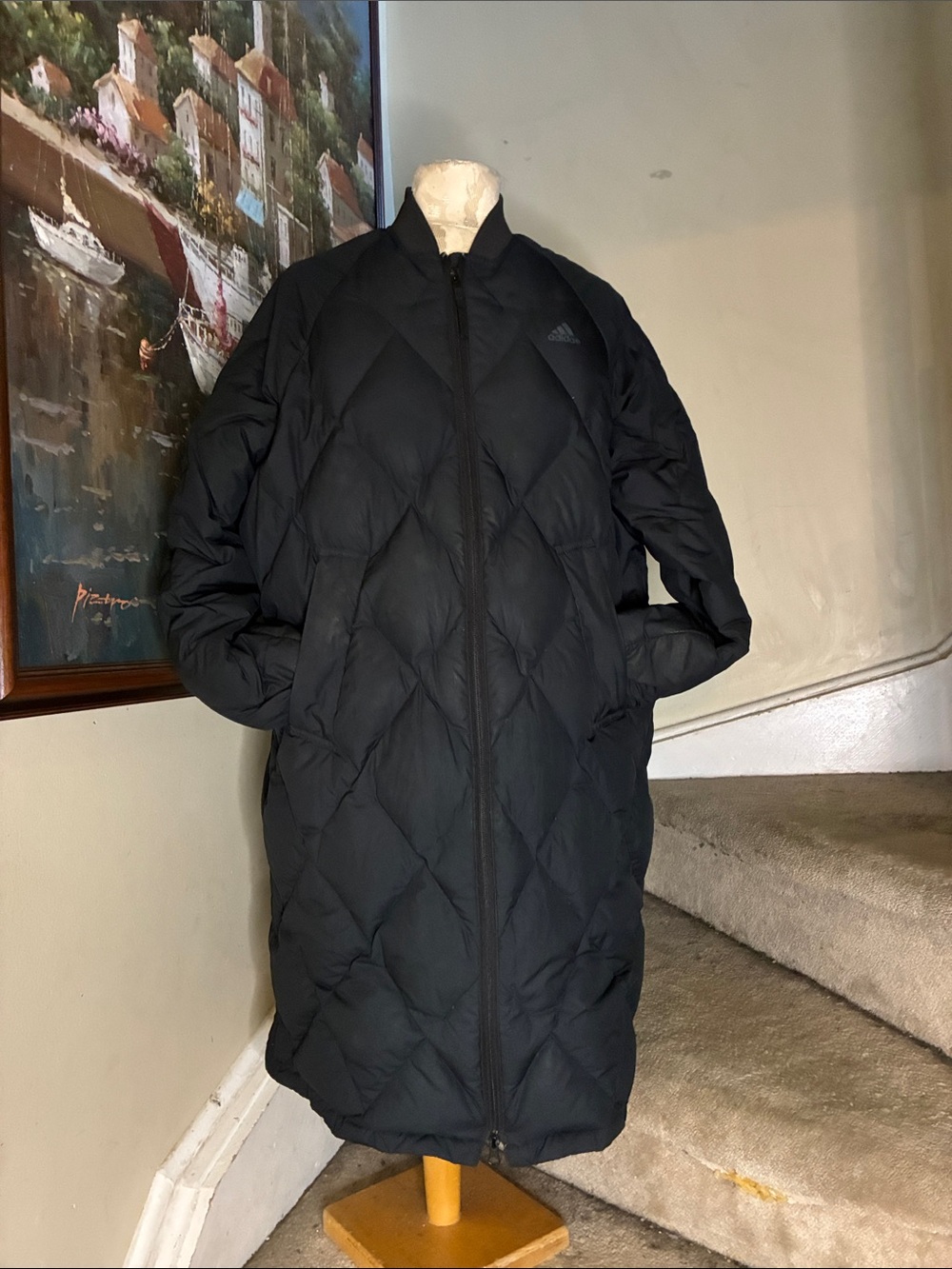 adidas Dark Black Quilted Long Puffer Jacket